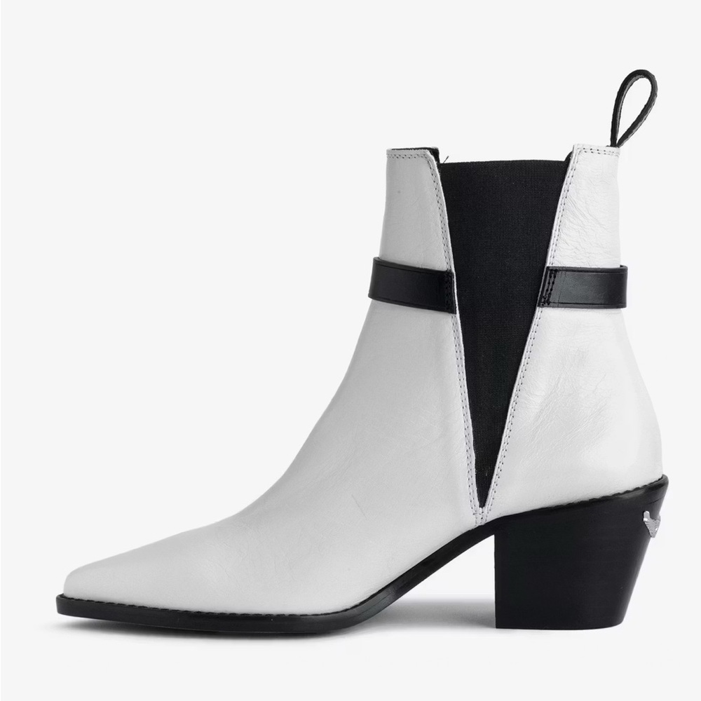 New  Zadig & Voltaire Tyler Cecilia Vintage Patent Ankle Boots Belted Ice White